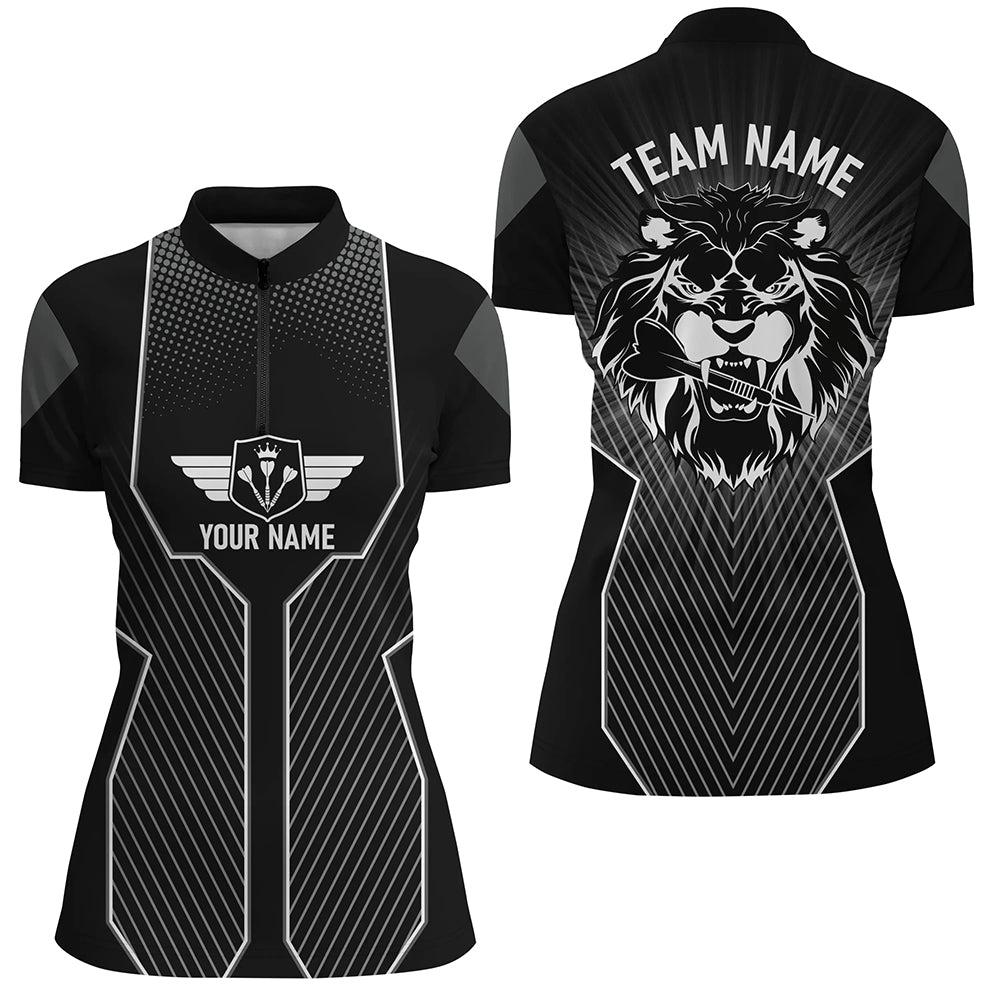 Black Lion Custom Womens Dart Quarter Zip Shirt Cool Darts Jersey Team Uniform Darts Gifts LDT0897