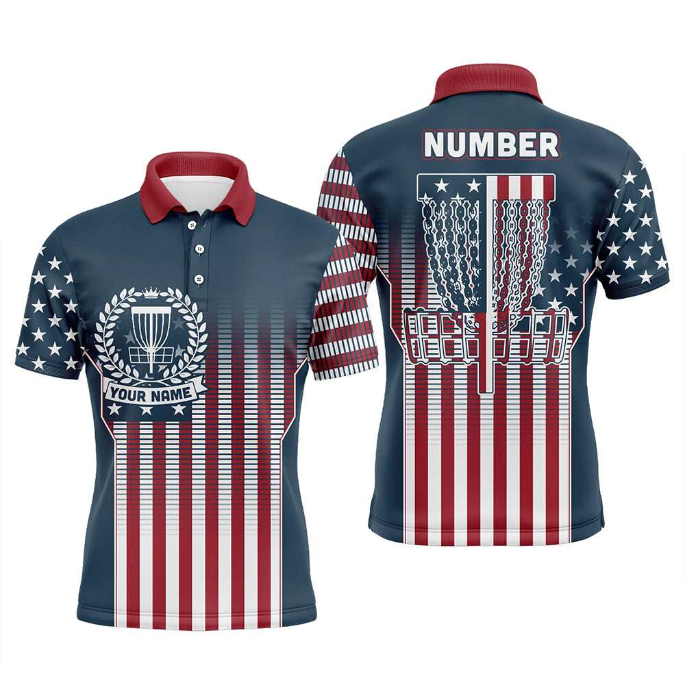 Customized Disc Golf Patriotic Gradient Usa Flag Mens Polo Shirt Disc Golf Gifts For Men LDT0597