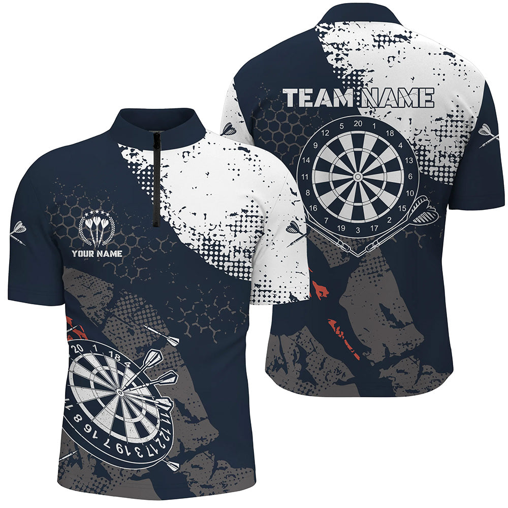 Retro Navy White Pattern Custom Mens Darts Quarter Shirt Dart Team Jerseys For Men LDT0900