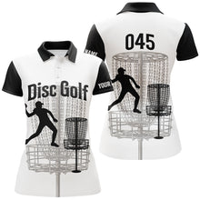 Load image into Gallery viewer, Black And White Womens Disc Golf Polo Shirts, Personalized Disc Golf Shirts For Women Disc Golf Gifts LDT0085