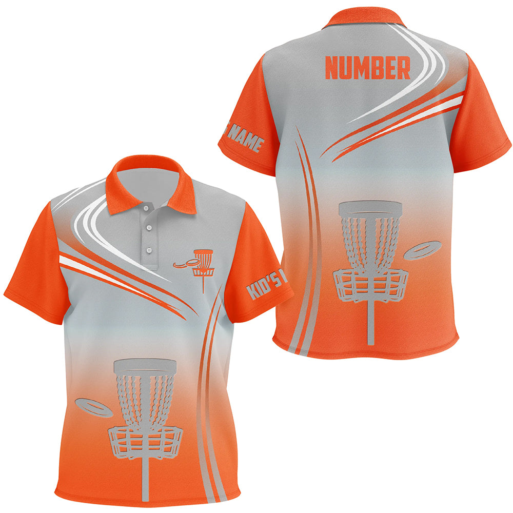 Orange & Grey Kids Disc Golf Polo Shirts Customized Disc Golf Tops For Kid Golfing Gifts LDT1322