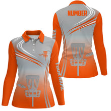 Load image into Gallery viewer, Orange &amp; Grey Womens Disc Golf Polo Shirts Customized Disc Golf Tops For Women Golfing Gifts LDT1322