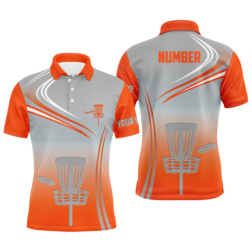 Orange & Grey Mens Disc Golf Polo Shirts Customized Disc Golf Tops For Men Golfing Gifts LDT1322