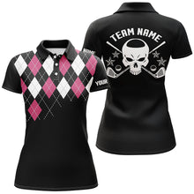 Load image into Gallery viewer, Pink Argyle Pattern Womens Golf Polo Shirts Customized Skull Golf Shirts For Women, Ladies Golf Gifts LDT0099