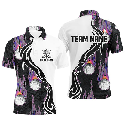 Fire Golf Ball Flames Mens Golf Polo Shirts, Personalized Golf Shirts For Men, Golfing Gifts LDT0128