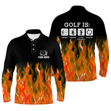 Load image into Gallery viewer, Mens Orange Flame Golf Polo Shirts, Personalized Fire Golf Shirts For Men, Best Golfing Gifts LDT0130