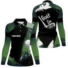 Load image into Gallery viewer, Watercolor Womens Golf Polo Shirts, Dark Green Personalized Golf Shirts For Women, Vintage Golf Gifts LDT0132