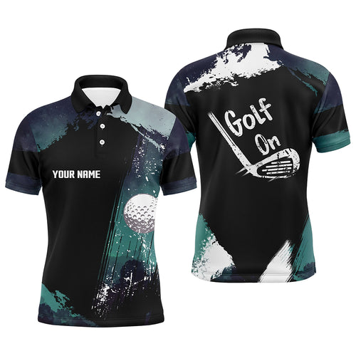 Watercolor Mens Golf Polo Shirts Dark Green Custom Golf Tops For Men, Vintage Golf Gifts LDT0141