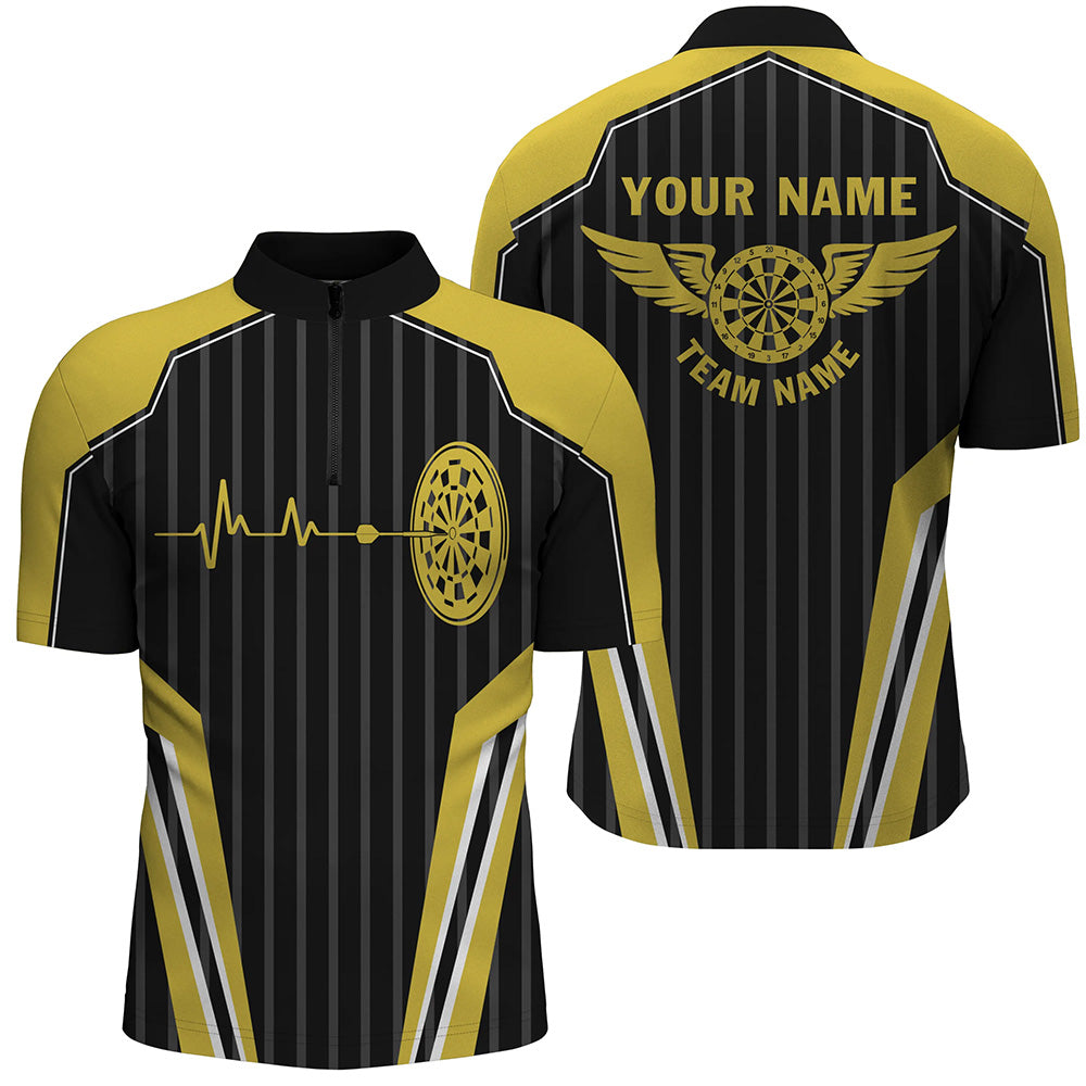 Customized Dart Board Lovers Yellow Heartbeat Quarter-Zip Shirt Darts Jersey For Men LDT0422