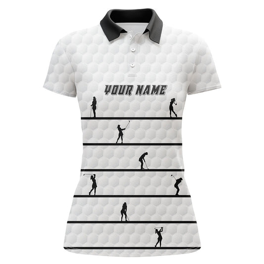 Personalized Black White Golfer Polo Shirt Custom Cool Golf Tops For Women White Golf Pattern LDT0953