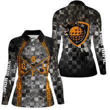 Load image into Gallery viewer, Golf Orange Womens Polo Shirt Checker Pattern Racing Polos For Womens, Best Gift For Golfers LDT0166