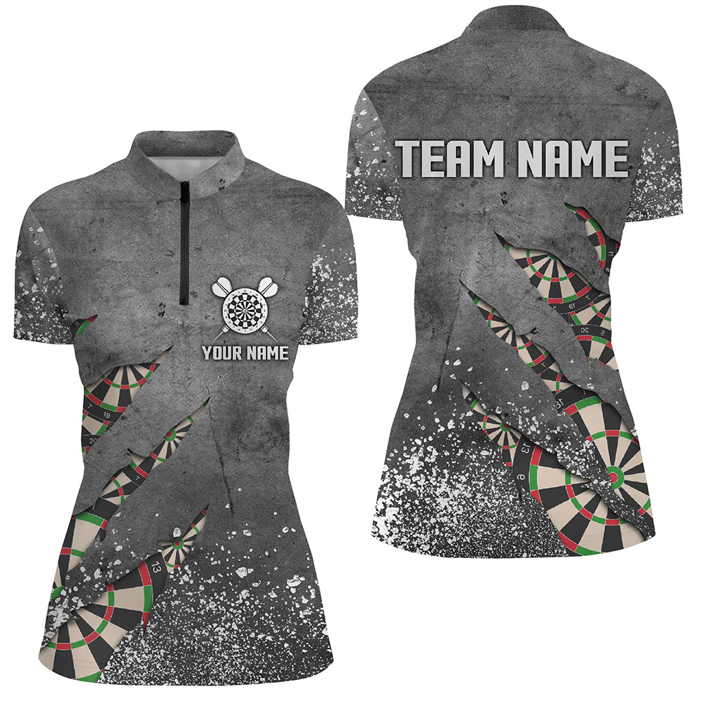 Paint Splash Grey Darts Quarter-Zip Shirt Custom Dart Shirts For Women Team Dart Jerseys LDT0964