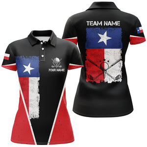 Texas Flag Black Womens Golf Polo Shirts, Patriotic Golf Shirts For Women Vintage Golf Gifts LDT0181