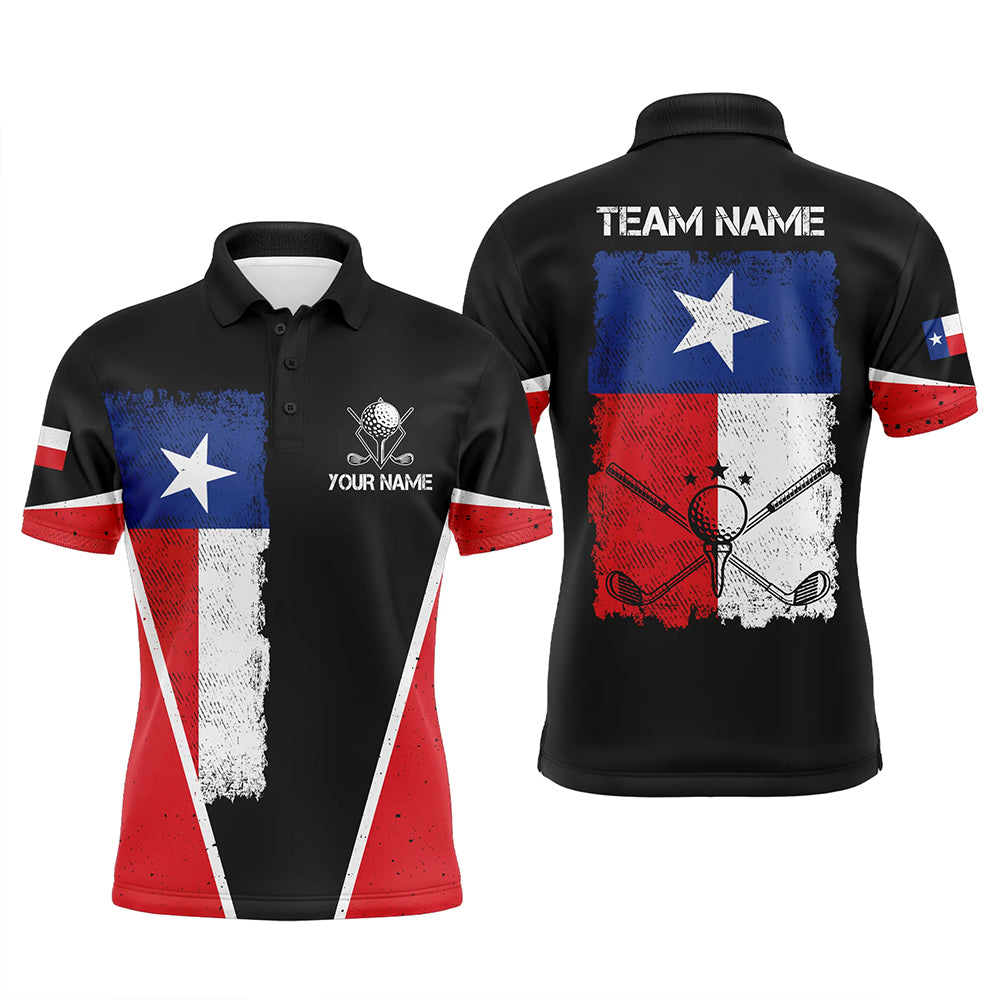 Texas Flag Black Mens Golf Polo Shirts, Custom Patriotic Golf Shirts For Men, Vintage Golf Gifts LDT0181