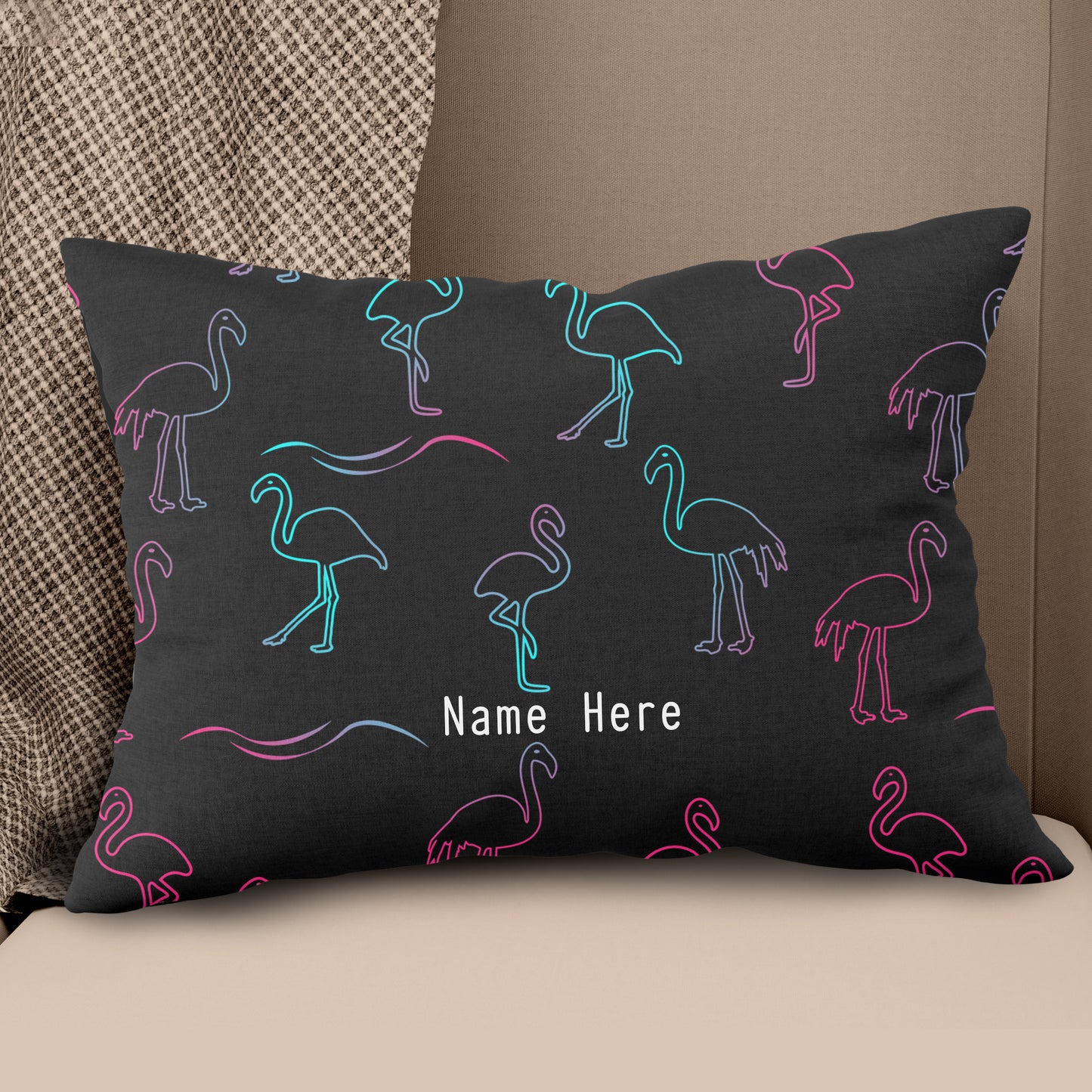 Colorful Neon Flamingo Custom Throw Pillow Personalized Home Decor Gifts LDT1191