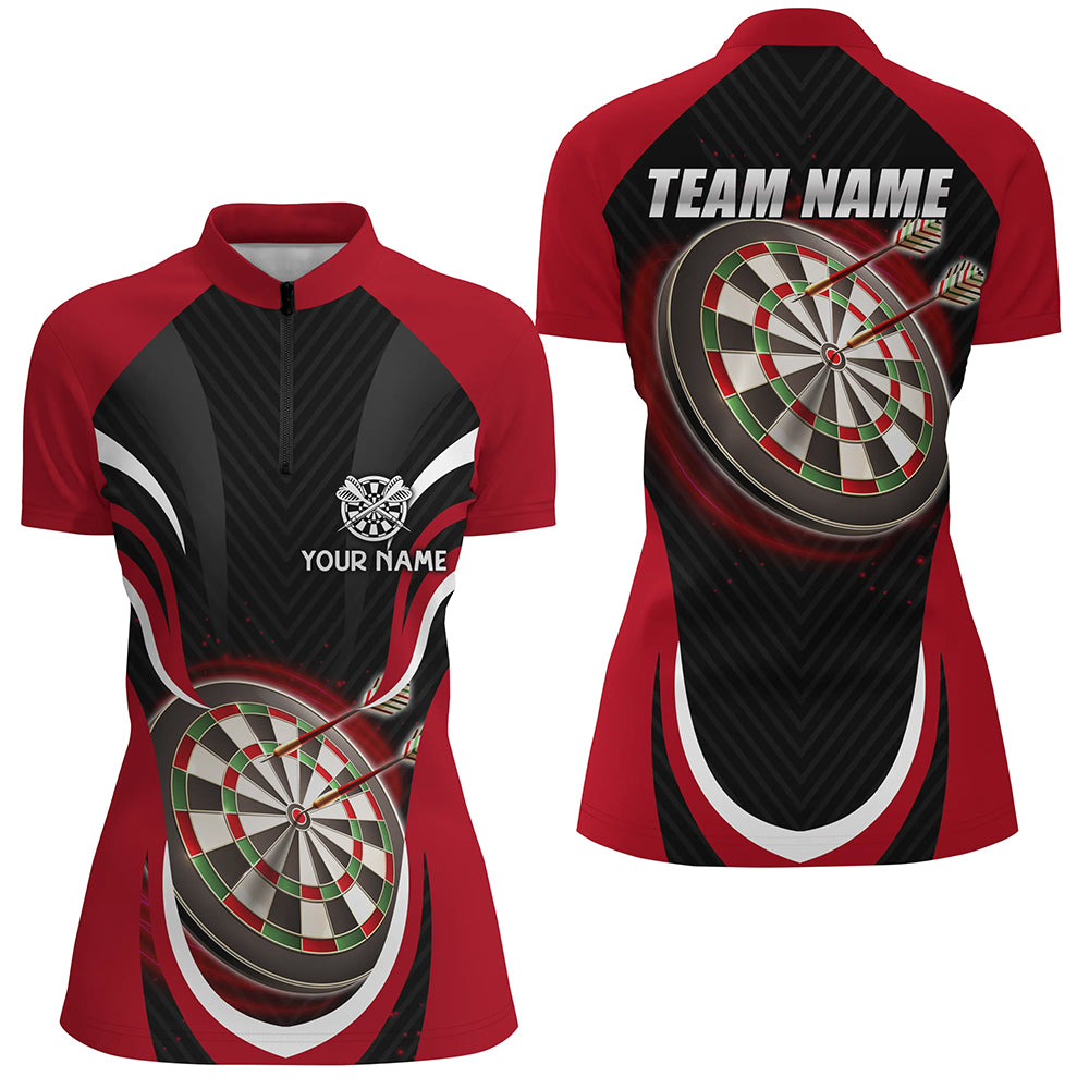 Personalized Black Red Darts Quarter Zip Shirt Custom Dart Shirts For Women Dart Jerseys LDT1392