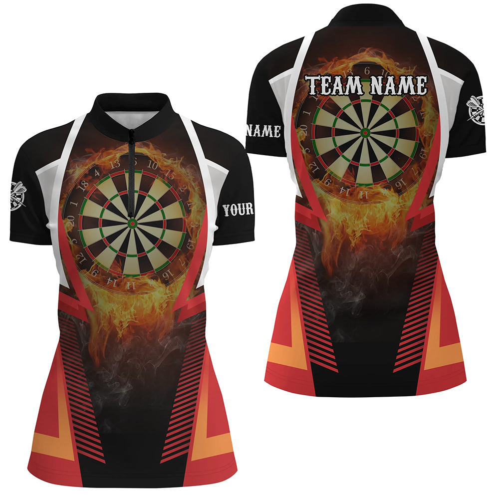 Orange Fire Flame Sports Darts Quarter Zip Shirt Custom Darts Shirt For Women Dart Jerseys LDT1397