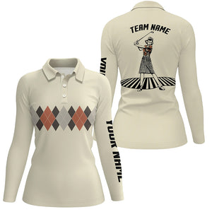 Vintage Argyle Pattern Womens Golf Shirt Custom Name Funny Golf Shirts For Women Golf Gifts LDT0997