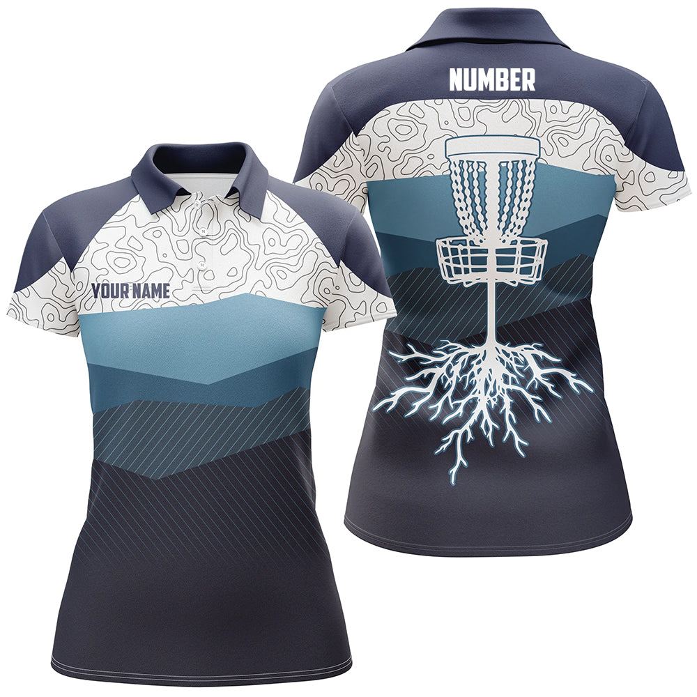 Navy Blue Mountains Disc Golf Polo Shirt Custom Disc Golf Shirts For Women Cool Golf Gifts LDT0470