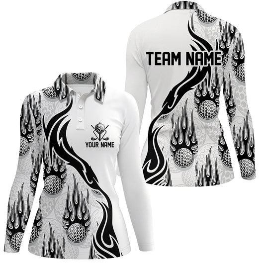 Flame Golf Ball Black White Golf Polo Shirt Personalized Golf Shirts For Women Golfing Gifts LDT0781