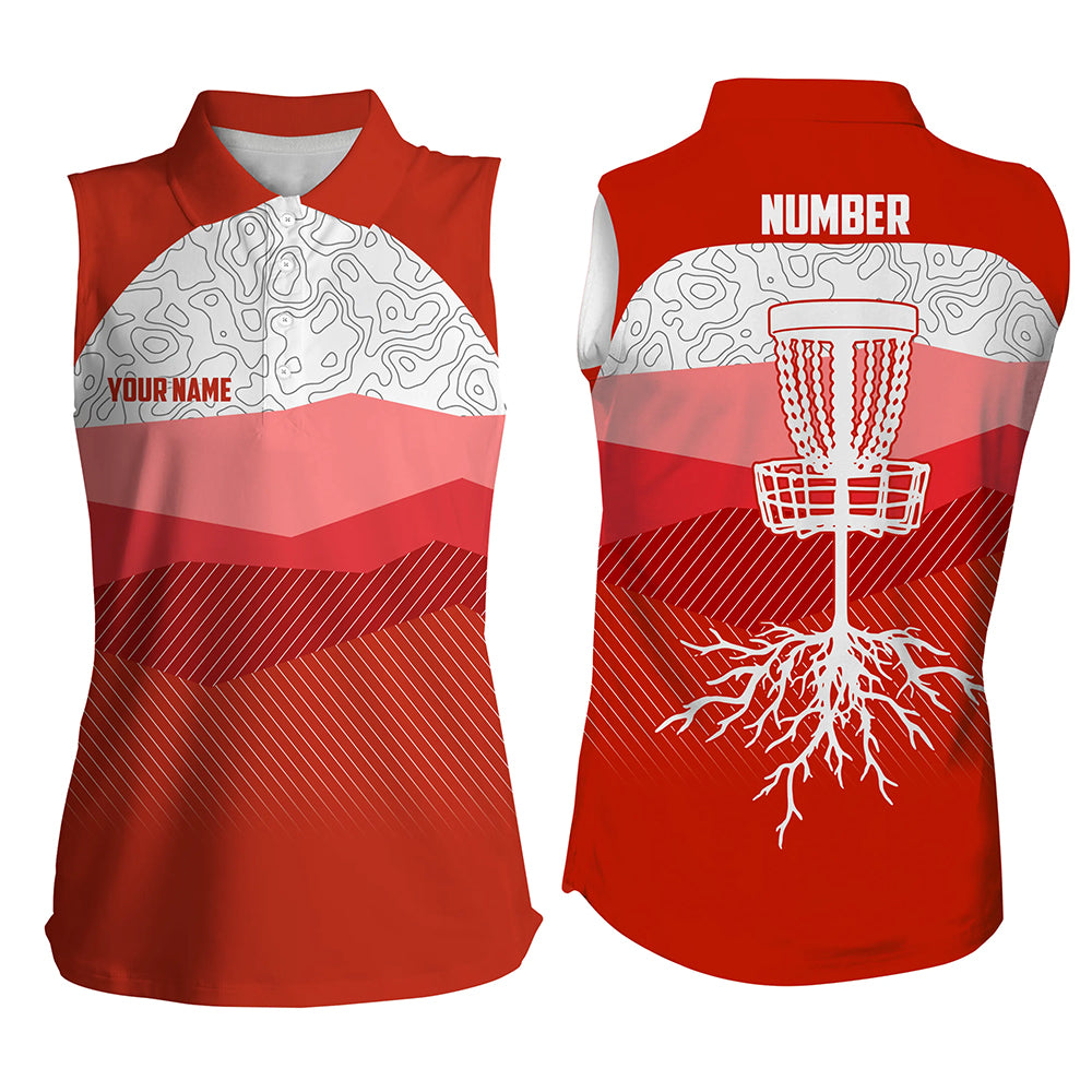 Red Mountains Disc Golf Womens Sleeveless Polo Shirt Custom Disc Golf Shirt For Women Cool Golf Gifts LDT0788