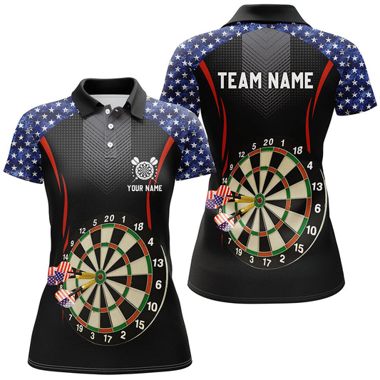 American Flag Darts Polo Shirt With Name Patriotic Darts Shirt For Women Dart Jersey LDT0796