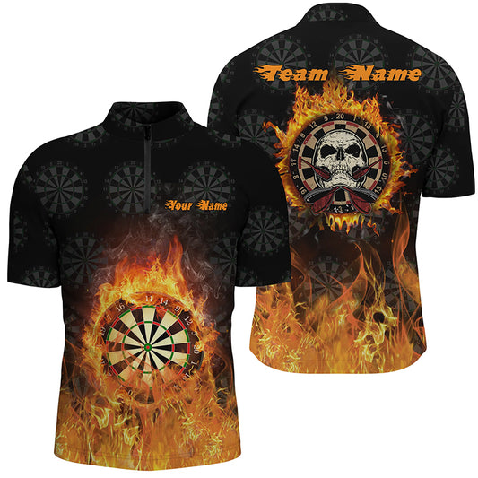 Fire Flame Skull Darts Quarter Zip Shirt Custom Scary Darts Shirt For Men Cool Dart Jersey LDT1029