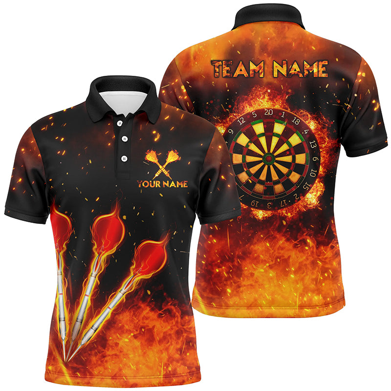 Orange Fire Flame Sports Mens Darts Polo Shirt Custom Darts Shirt For Men Dart Jerseys LDT1440