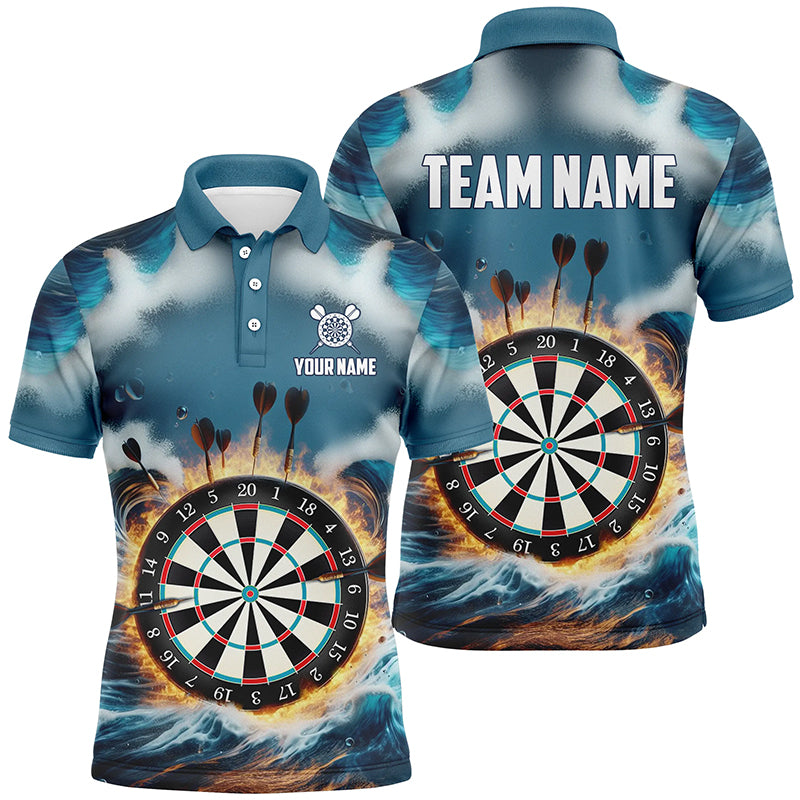 Fire And Water Blue Mens Darts Polo Shirt Custom Darts Shirt For Men Dart Jerseys LDT1431