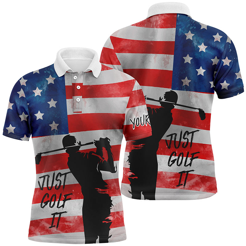 Vintage American Flag Just Golf It Mens Polo Golf Shirts, Customized Golf Shirts For Men LDT0036