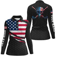 Load image into Gallery viewer, American Flag Skull Golf Shirts For Women, Funny Golf Shirt, Personalized Women Golf Shirts Golf Gift LDT0041