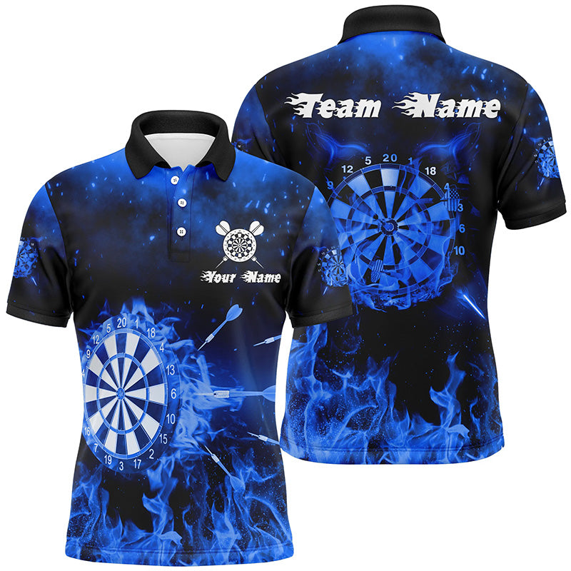 Personalized Mens Darts Polo Shirt Blue Fire Flame Custom Dart Jerseys For Men LDT1233
