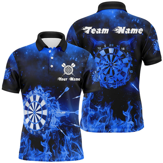 Personalized Mens Darts Polo Shirt Blue Fire Flame Custom Dart Jerseys For Men LDT1233