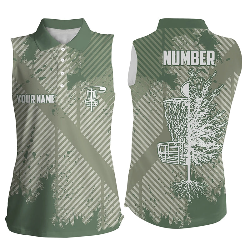 Disc Golf Green Abstract Texture Womens Sleeveless Polo Shirt Customized Disc Golf Shirts For Women LDT0520
