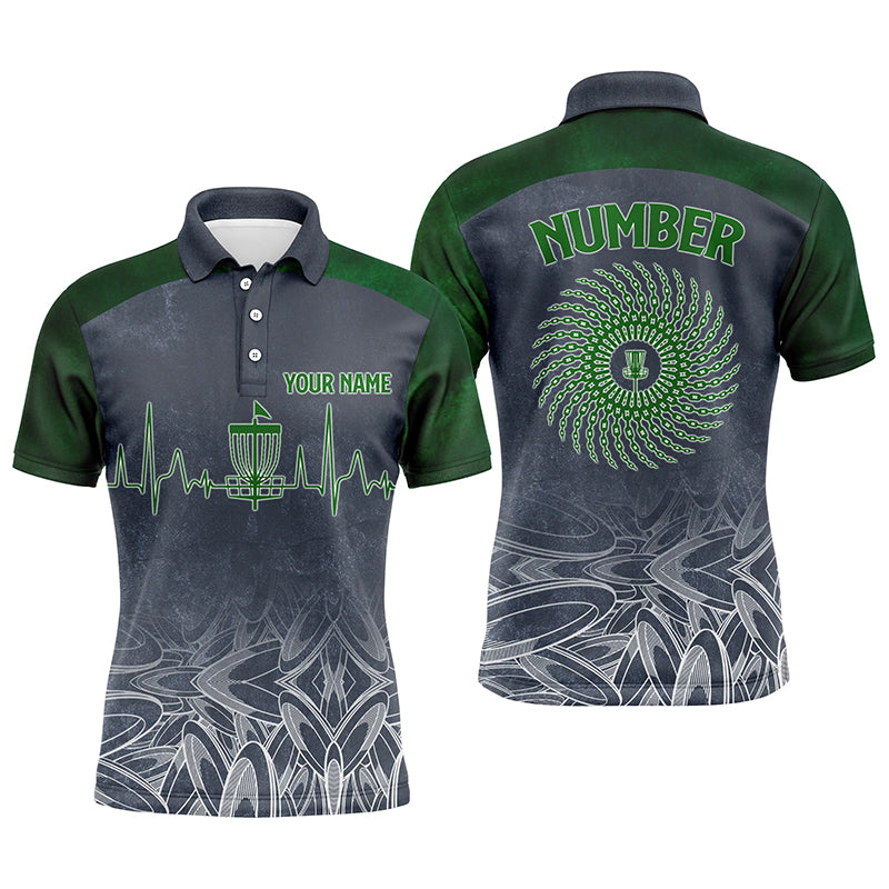 Heartbeat Mens Golf Polo Shirts, Custom Golf Shirts Disc Golf Shirts For Mens, Disc Golf Gifts LDT0052