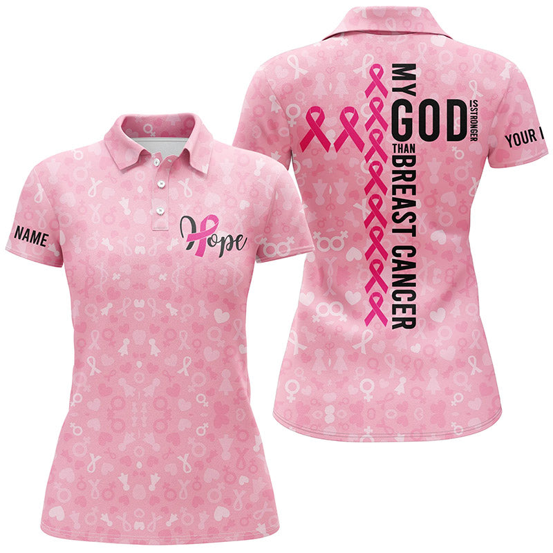 My God Is Stronger Than Breast Cancer Womens Golf Shirt Pink Golf Tops For Ladies Golf Gifts LDT0251