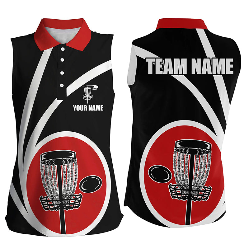 Customized Black Red Womens Sleeveless Disc Golf Polo Shirts Cool Disc Golf Shirt For Team Golf Gifts LDT1244