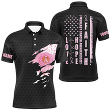 Load image into Gallery viewer, Faith Hope Love Flower Breast Cancer Awareness Mens Polo Shirts American Flag Golf Tops For Men LDT0261