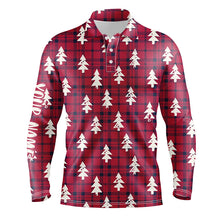 Load image into Gallery viewer, Red Checker Plaid Christmas Tree Mens Golf Polo Shirt Rustic Vintage Golf Shirts For Men LDT0584