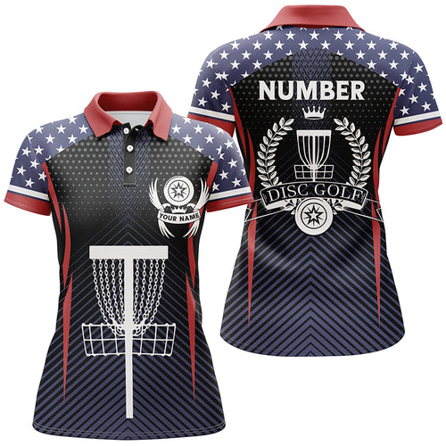 American Flag Disc Golf Polo Shirts Customized Patriotic Golf Shirts For Women, Golf Gifts LDT0287