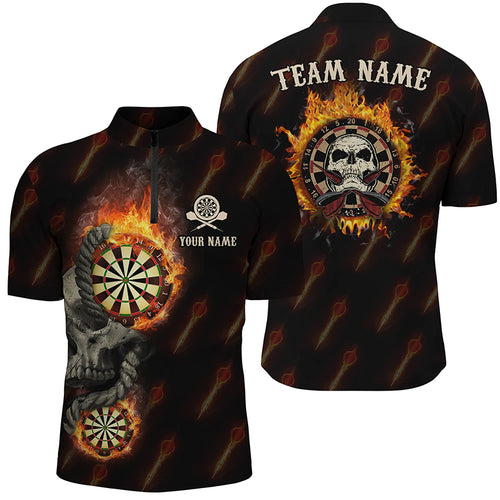 Personalized Darts Flame Skull Quarter-Zip Shirts Custom Fire Crazy Darts Jersey For Men LDT0624