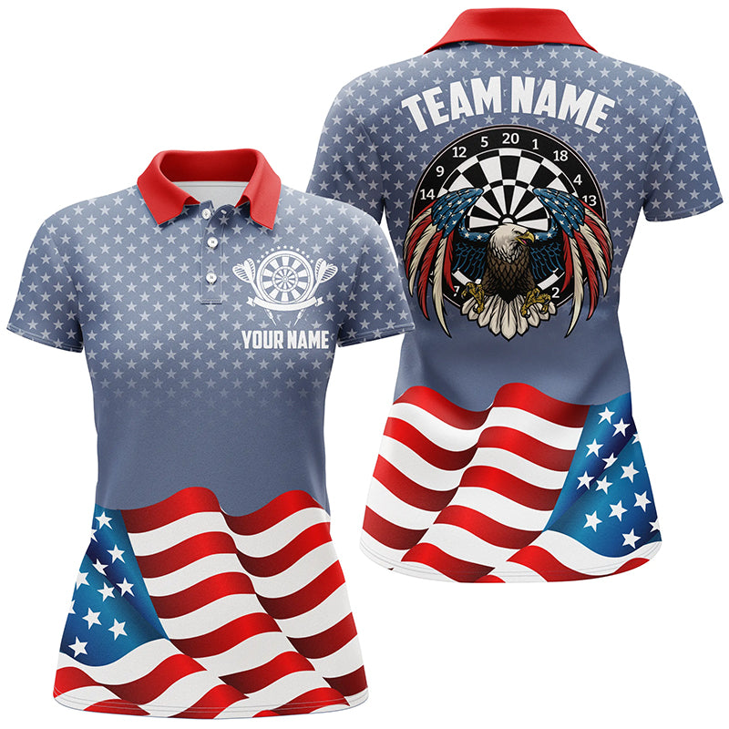 American Flag Patriotic Darts Polo Shirt Eagle Stars Pattern Custom Womens Dart Jersey LDT0634