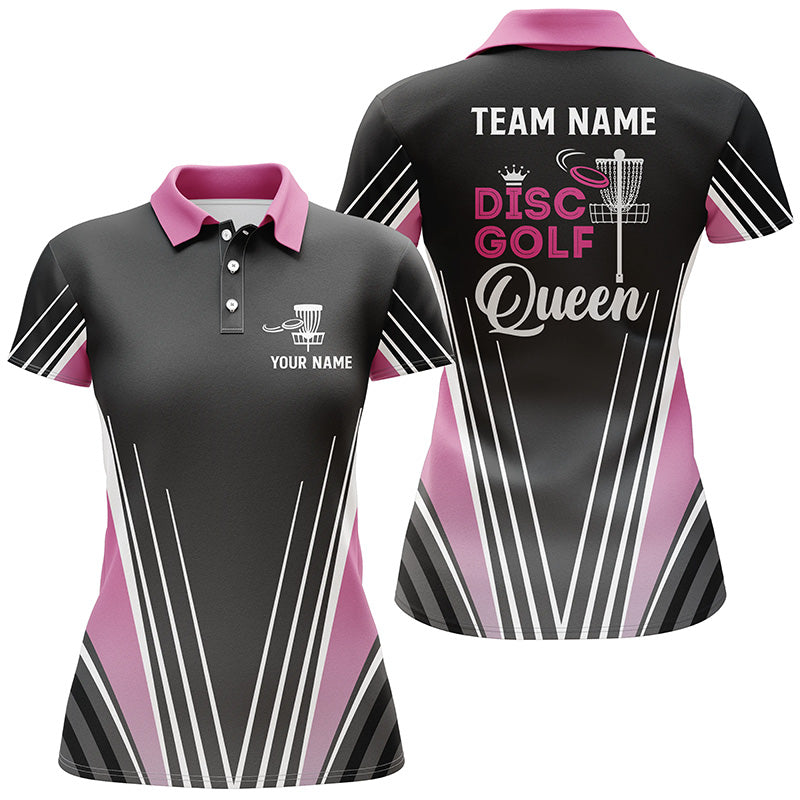 Disc Golf Queen Black & Pink Polo Shirts Customized Cool Disc Golf Tops For Women Golf Gifts LDT0909