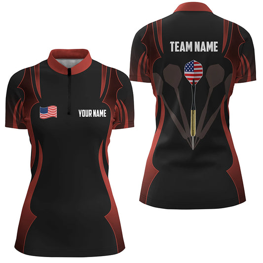 Personalized Black Red Darts Quarter Zip Shirt American Flag Patriotic Women Dart Jerseys LDT0914