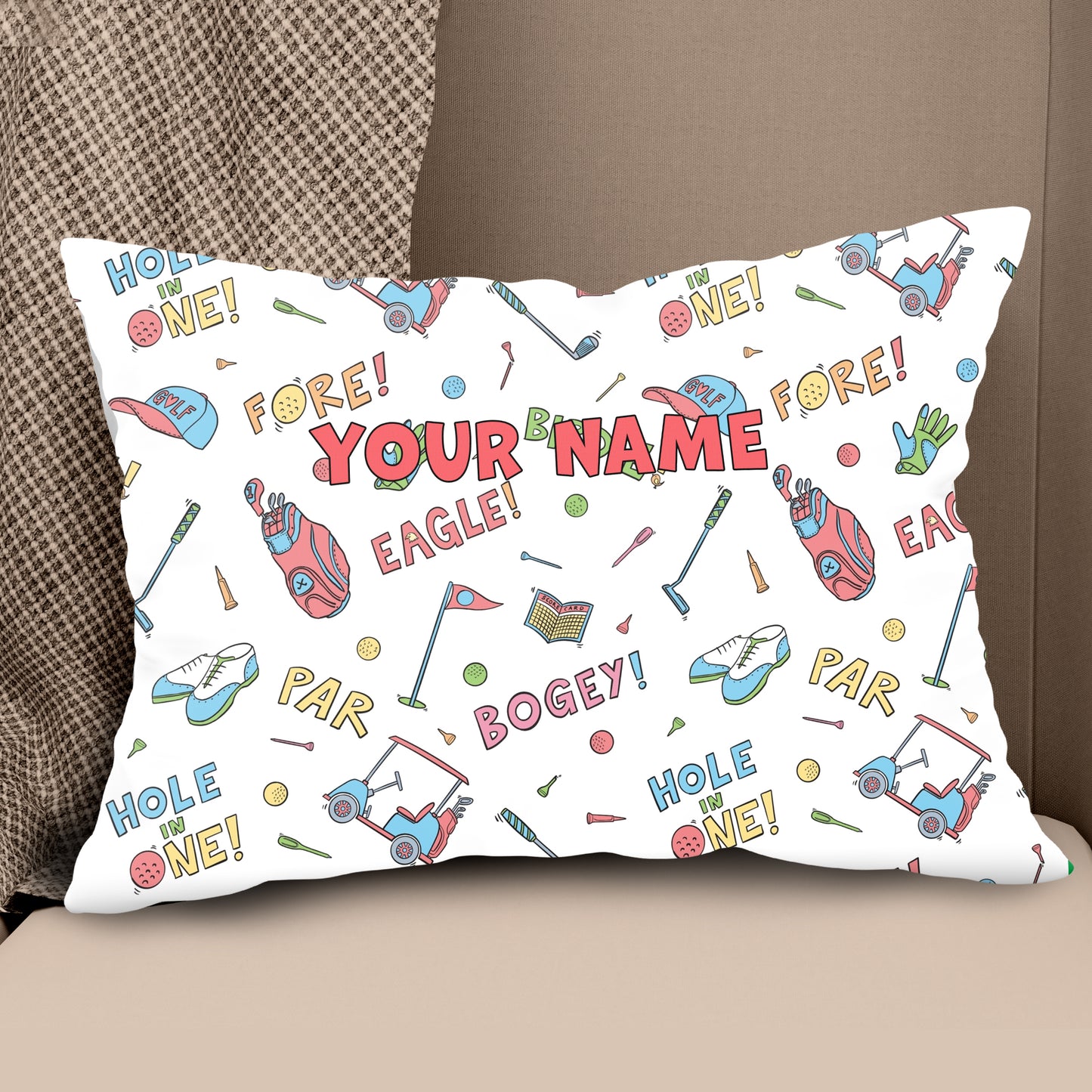 Colorful Funny Golf Elements Custom Throw Pillow Personalized Golf Gifts LDT1141