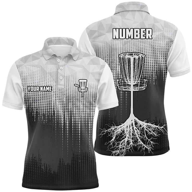 Black & White Mens Disc Golf Polo Shirts Custom Disc Golf Basket Personalized Disc Golf Gifts LDT1323