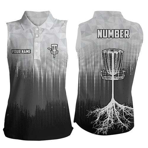 Black & White Disc Golf Womens Sleeveless Polo Shirts Custom Disc Golf Basket Personalized Golf Gifts LDT1323