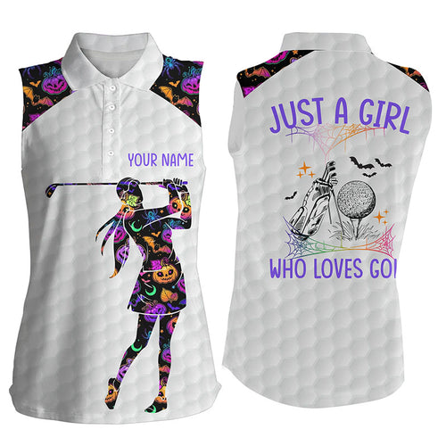Womens Halloween Sleeveless Golf Shirt Multicolor Pumpkins And Bats Golf Shirts For Women, Golf Gifts LDT0111