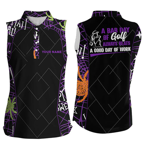 Seamless Halloween Pattern Women Sleeveless Golf Polo Shirt Best Halloween Golf Gifts Idea For Womens LDT0114