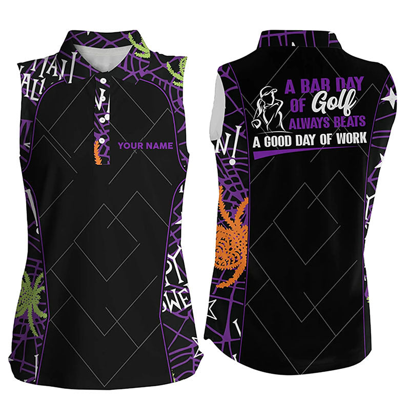 Seamless Halloween Pattern Women Sleeveless Golf Polo Shirt Best Halloween Golf Gifts Idea For Womens LDT0114